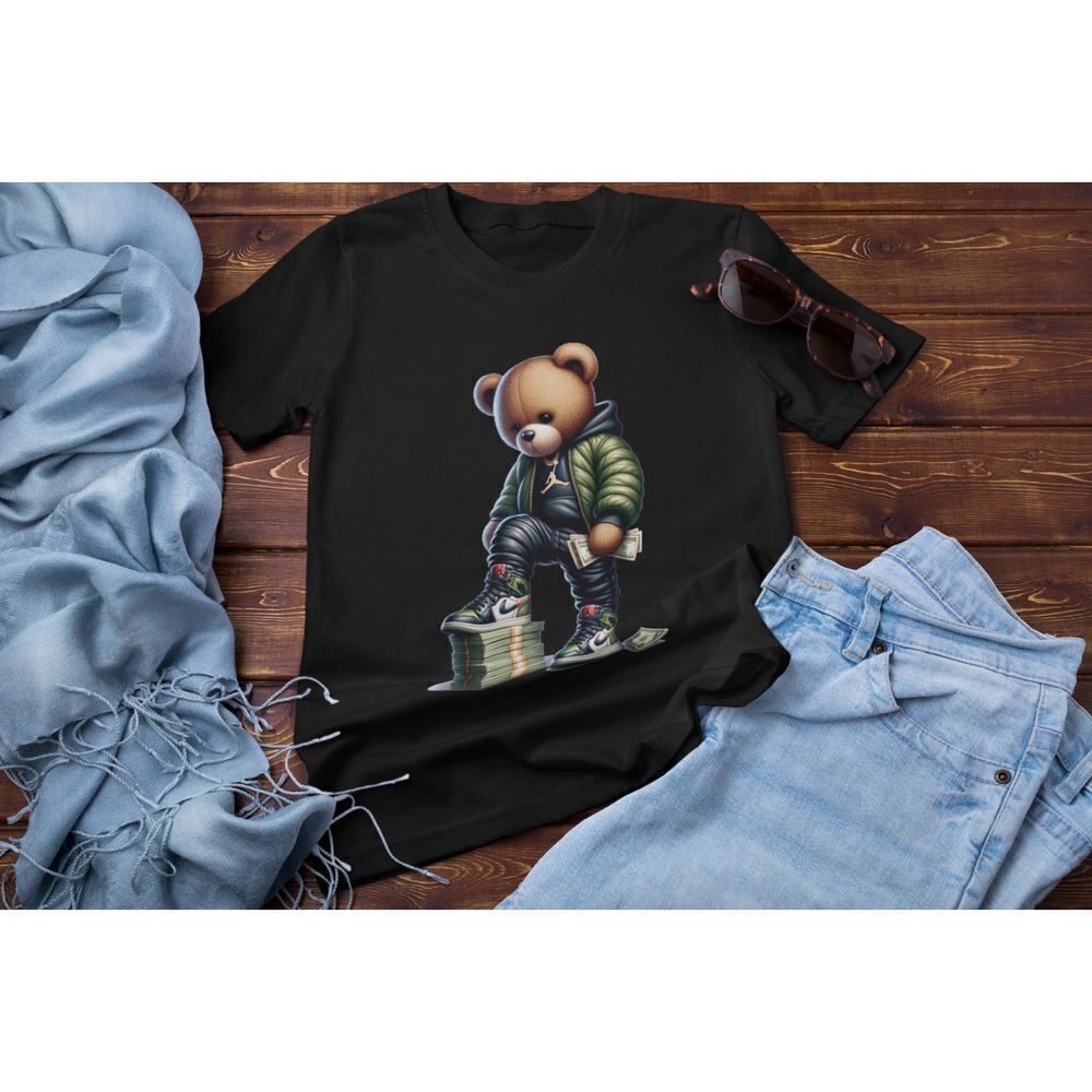 Graffiti Hip Hop Teddy Bear holding money, Cartoon Teddy Bear T-Shirt